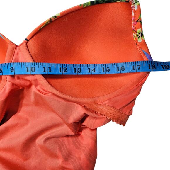 Lands' End Sculpting Suit Draped One Piece Swimsuit Tropical Orange Sz 14 - Picture 8 of 10